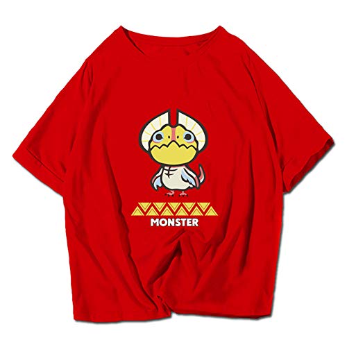 Monster Hunter T-Camisa,Juego Mh 3D Impreso Rojo 100% Algodón Short Sleeve para Unisex Game Lovers Summer C 4XL