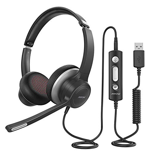 Mpow 328 Auriculares USB de 3,5 mm para Ordenador con Micrófono, Auriculares Empresariales Ligeros con Tarjeta de Audio para la Reducción del Ruido, Control en Línea para Skype, MS Team, Zoom,PC móvil