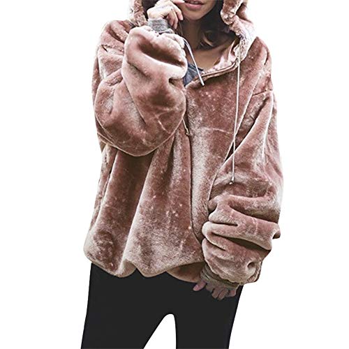 Mujer Caliente y Esponjoso Tops Chaqueta Suéter Abrigo Jersey Mujer Otoño-Invierno Talla Grande Hoodie Sudadera con Capucha riou (Rosa, XL)