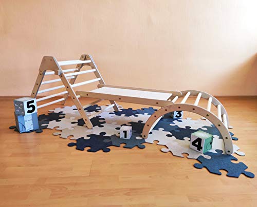 "N/A" Set of Montessori Foldable Pikler Triangle, Sliding Board and Pikler Arch – Wood Climbing Structure for Kids