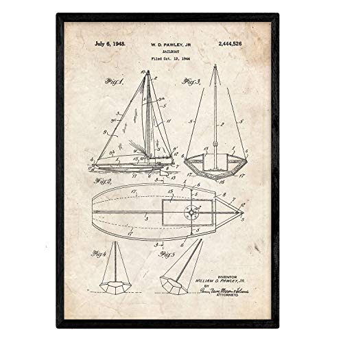 Nacnic Poster con patente de Barco velero. Lámina con diseño de patente antigua en tamaño A3 y con fondo vintage