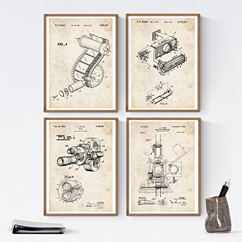 Nacnic Vintage - Pack de 4 Láminas con Patentes de Fotografía. Set de Posters con inventos y Patentes Antiguas. Elije el Color Que Más te guste. Impreso en Papel de 250 Gramos de Alta Calidad
