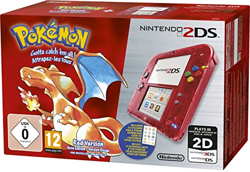 Nintendo 2DS + Pokémon Red Version - videoconsolas portátiles (Nintendo 2DS, Rojo, Transparente, LCD, D-pad, Hogar, Start, Pokémon Red Version, SD)