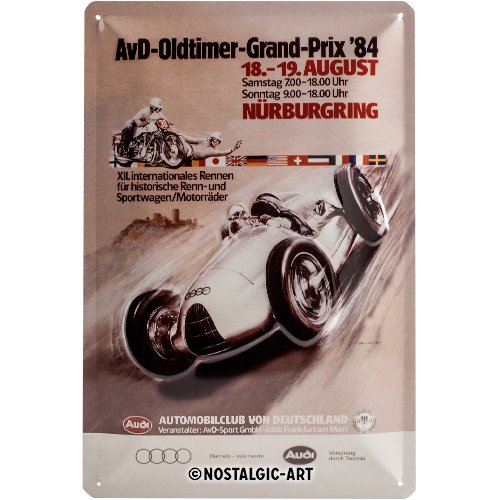 Nostalgic-Art Cartel de Chapa Retro Audi AvD Grand Prix – Idea de Regalo para los Aficionados a los Coches, metálico, Diseño Vintage, 20 x 30 cm