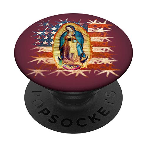Nuestra Señora de Guadalupe Bandera de los Estados Unidos PopSockets PopGrip: Agarre intercambiable para Teléfonos y Tabletas