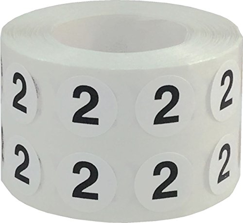Número 2 Etiquetas Circulares, 13 mm 1/2 Pulgadas Etiquetas de Inventario 1000 Paquete