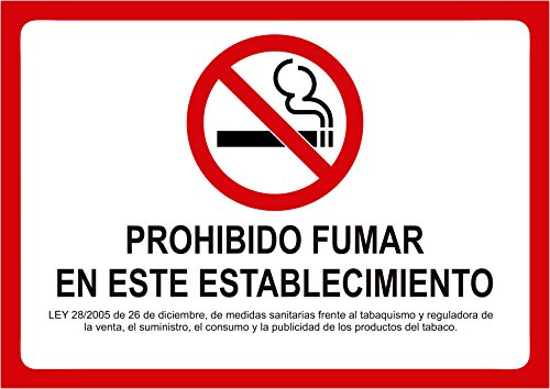 Oedim Vinilo de Prohibido Fumar para Establecimientos 29x21cm | Pegatina Adhesivo Prohibido Fumar con Ley Reguladora | Fabricado en Vinilo Blanco | Resistente y Duradero