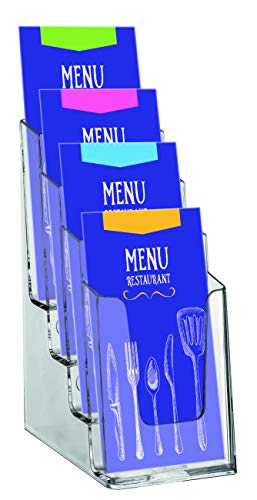 OPUS 2 350102 - Porta-folletos de sobremesa, poliestireno reciclable, con 4 compartimentos, para 1/3 A4