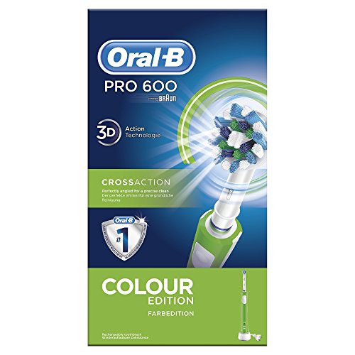 Oral-B PRO 600 CrossAction, Cepillo de dientes eléctrico recargable con tecnología Braun, edición verde