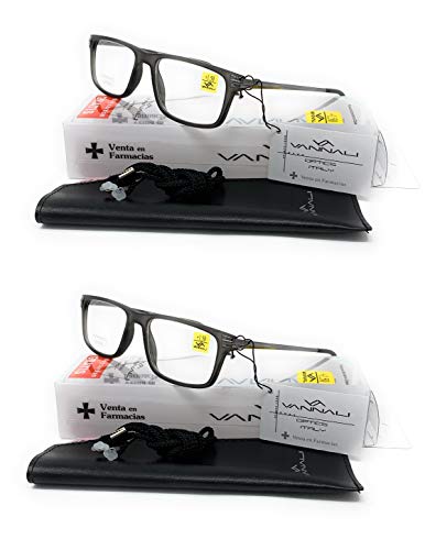 Pack de 2 unidades de Gafas de lectura, presbicia, vista cansada, Diseño en Colores"BSMan" (x2 Grey, 2,00)
