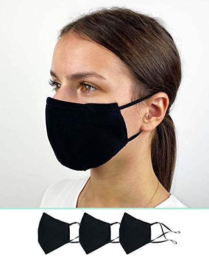 Pack de 3 Mascarillas Reutilizables y Lavables de Tela Algodon Homologadas - Comodas y Respirables - Máscaras Certificadas (Negras)