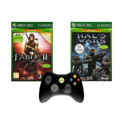 Pack entertainement classics : Fable 2 + Halo Wars + manette sans fil Xbox 360 noire [Importación francesa]