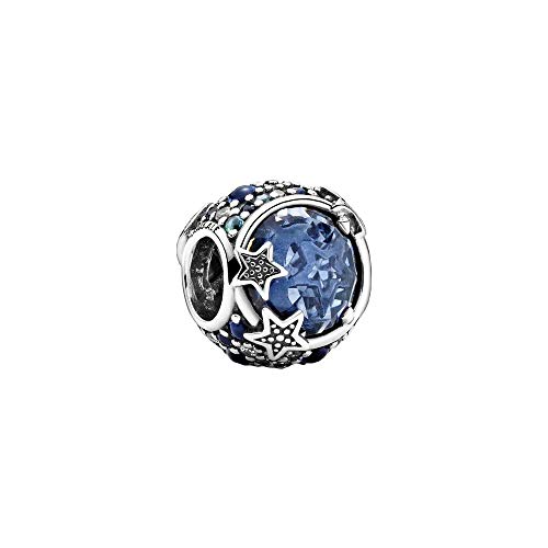Pandora Abalorio de plata de ley con diseño de estrellas azules y brillantes, 12 x 11,8 x 11 mm