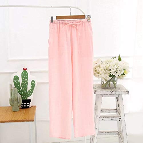 Pantalones de Pijama para Mujer Pantalones de Pijama a Rayas de Rejilla con Estampado Floral 100% algodón de Gasa Cuadros Rosa XL