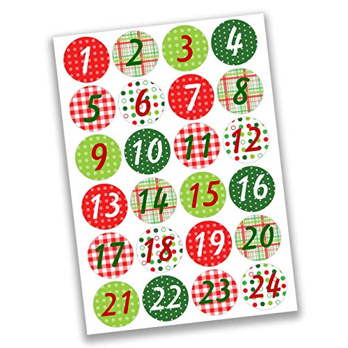 Papierdrachen 24 Pegatinas de números para Calendario de Adviento Clásico con Estampado No 5 - para Crear y Decorar