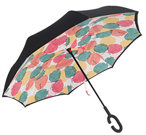 Paraguas invertido de doble capa independiente que se mantiene en pie por sí solo, paraguas de plegado invertido con mango en forma de C para mantener