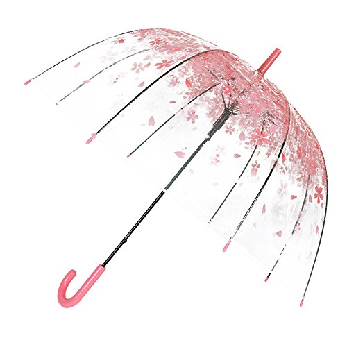 Paraguas transparente Celebración de la boda transparente Cupula-shaped lampshade seta Paraguas burbuja romántica flores de cerezo Maple claro lluvia paraguas semiautomático (rosa)
