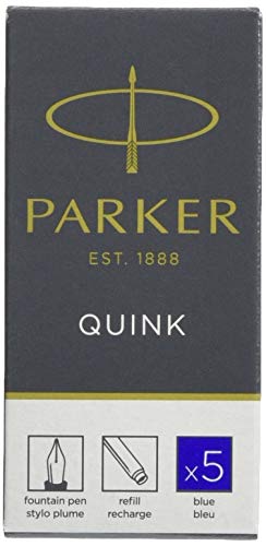Parker Quink recambios para plumas estilográficas, cartuchos largos, tinta azul, caja de 5