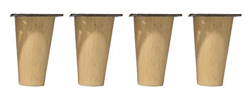 Patas de madera de Haya, con placa de montaje instalada. Pack de 4 unidades de patas para muebles, 8,10,12,15,20.cm alto, patas de madera cónicas rectas. (4 unidades 10 cm, Natural)