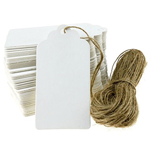 PIXNOR Gift Tags 100pcs 90 * 45mm festoneado en blanco Kraft papel tarjeta precio etiqueta con cuerda (blanco)