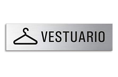 Placa de Puerta – Vestuario | Señal Acero Inoxidable con Pictograma 160 x 40 mm | Ofform Original Producto No.27142