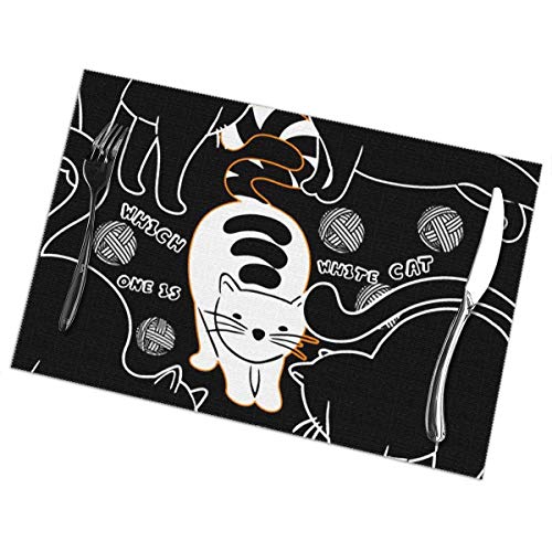 Placemats Set of 6 Heat-Resistant Placemats Stain Resistant Anti-Skid Washable Which One is White Cat Kitty Table Mats
