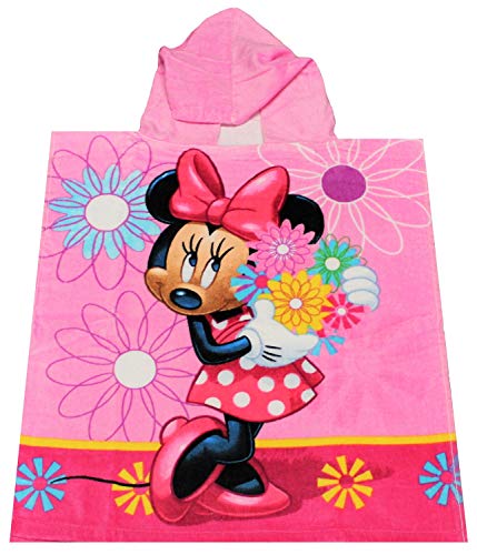 Poncho de Minnie Mouse Poncho de baño con Capucha Minnie Mouse Rosa con Flores, para niños, 50 x 115 cm, 100% algodón