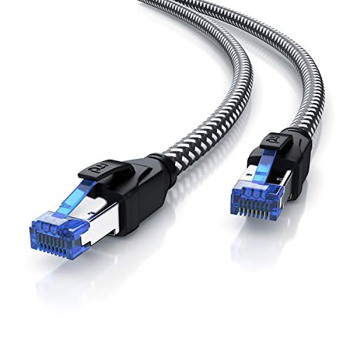 Primewire – 10 m Cable de Red Cat 8 - Gigabit Ethernet Cable LAN 40000 Mbit S - Revestido de Tela - Cat.8 Cable Crudo con Conector RJ 45 - S FTP blindaje Pimf - Switch Router Modem Access Point