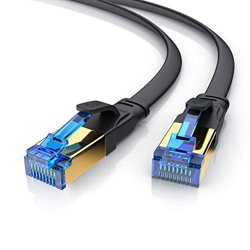 Primewire – 7,5 m Cable de Red Cat 8 Plano - 40 Gbits - Cable Gigabit Ethernet LAN 40000 Mbits con Conector RJ 45 - Revestido de PVC - Blindaje U FTP Pimf - Compatible Switch Rúter Modem PC Smart-TV