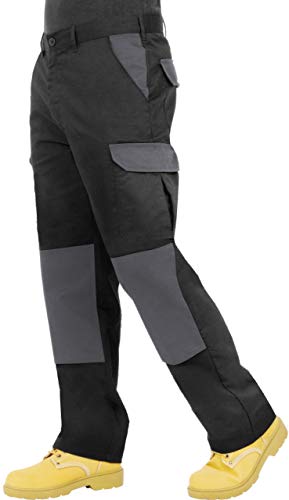 ProLuxe Endurance - Pantalones Tipo Cargo, de Combate, con Bolsillos para Rodillera y Costuras reforzadas, Negro/Gris