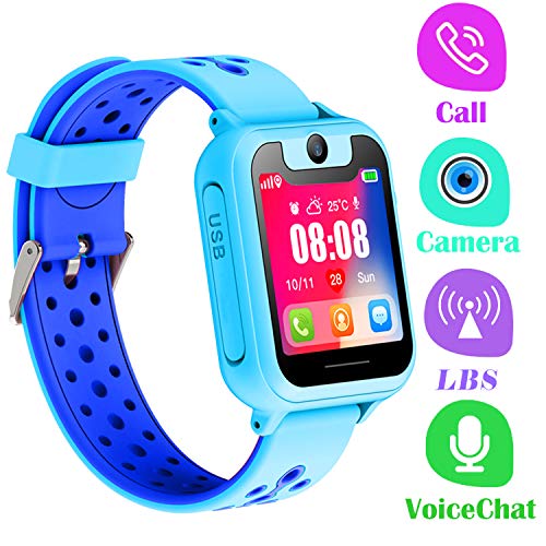 PTHTECHUS Telefono Reloj Inteligente LBS Niños - Smartwatch con Localizador LBS Juegos Despertador Camara Linterna per Niño y Niña de 3-12 Años (LBS, Azul)