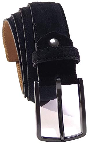 QUAMOD Cinturón Hombres Cinturón de ante 3,5 cm (35 mm) de ancho | Ante con caja de regalo | producción ecológica y justa | NEGRO (Medium) 85 CM