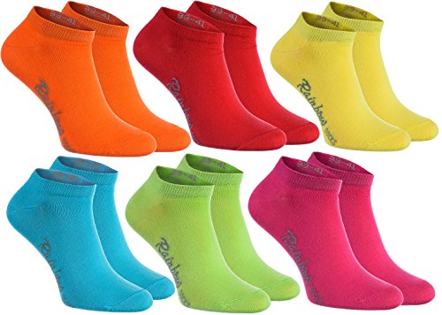 Rainbow Socks - Hombre Mujer Calcetines Cortos Colores de Algodón - 6 Pares - Naranja Rojo Amarillo Verde Mar Verde Fucsia - Talla 42-43