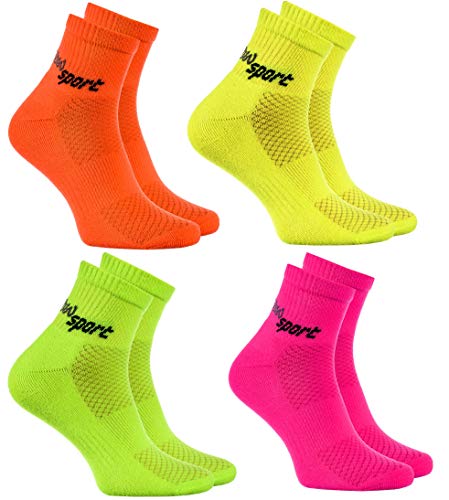 Rainbow Socks - Hombre Mujer Calcetines de Deporte Neon - 4 Pares - Naranja Verde Naranja Rosa - Talla UE 39-41
