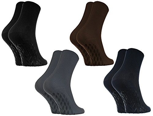 Rainbow Socks - Hombre Mujer Calcetines Diabéticos Sin Goma Antideslizantes ABS - 4 Pares - Negro Marron Azul Grafito - Talla 44-46