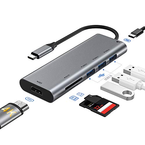 RAYROW Hub USB C, 7 En 1 USB C Hub a HDMI 4K, USB C Power Delivery, 3 Puertos USB 3.0, SD/Micro SD Lector Tarjeta, Hub Tipo C Dock Station para MacBook Pro, Chromebook, XPS y Otros USB C Dispositivos