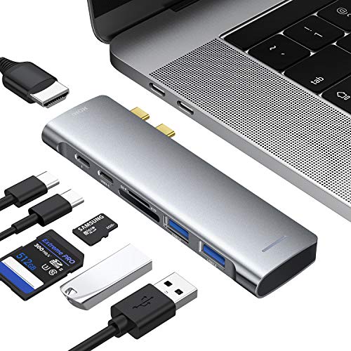RAYROW USB C Hub MacBook Pro Air,Adaptador Tipo C Hub HDMI, 7 en 2 USB C a HDMI, Thunderbolt 3, 2 USB 3.0, Lector de Tarjetas TF/SD, Adaptador USB C de Aluminio para MacBook Pro/Air 2020-2018