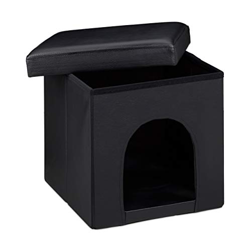 Relaxdays Taburete Casa para Perros Plegable, Piel sintética, Negro, 38 x 38 x 38 cm