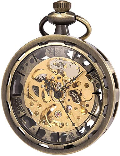 Reloj de Bolsillo Antiguo Cara Abierta Bronce Reloj de Bolsillo automático Esqueleto mecánico analógico Unisex Navidad Regalo de Acción de Gracias