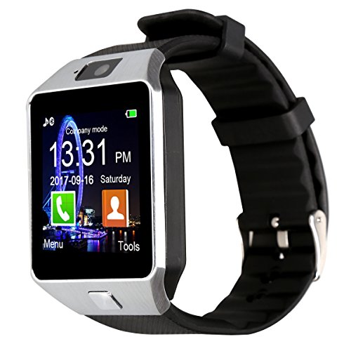 Reloj Inteligente, Jukkarri Reloj Deportivo de Actividad, Reloj con Bluetooth y Ranura para Tarjeta SIM para Usar Como Teléfono Móvil, Podómetro Inteligente, Compatible con Android/iOS smartphone