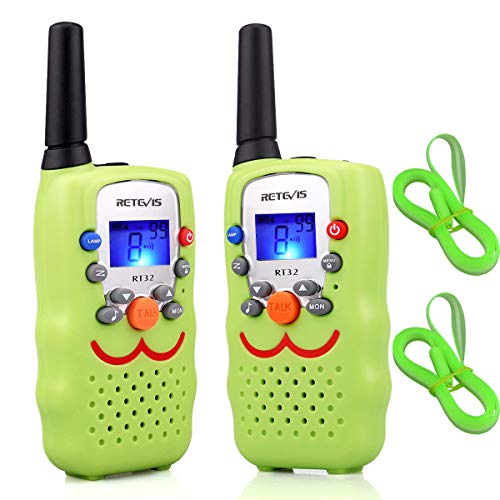 Retevis RT32 Walkie Talkie Niños PMR446 8 Canales VOX Linterna Pantalla LCD Walkie Talkie Juguete con Correa Regalo para Niños (Verde Claro, 1 Par)
