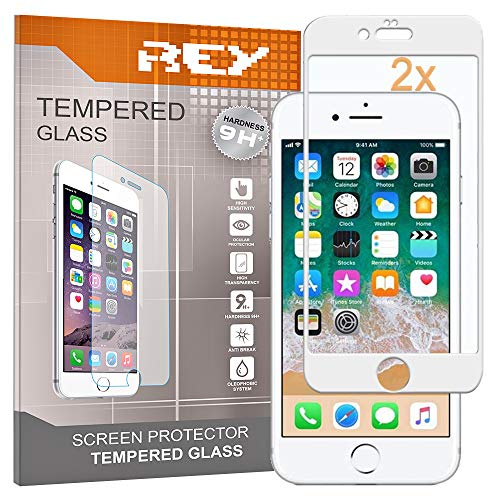 REY 2X Protector de Pantalla 3D para iPhone 7 Plus - iPhone 8 Plus, Blanco, Protección Completa, 3D / 4D / 5D