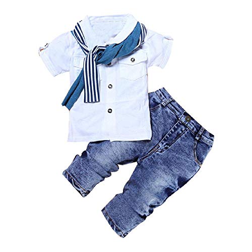 Ropa para niños Camiseta Casual + Bufanda + Jeans 3 Piezas Juego de Ropa para bebés Traje de Verano para niños Niños para niños pequeños