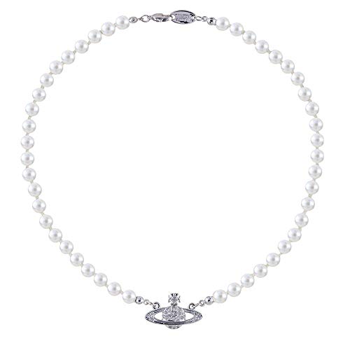 RXING Collar de perlas blancas con diamantes de imitación de cristal, planeta Saturno, mejor amiga, novia, cumpleaños, aniversario plateado