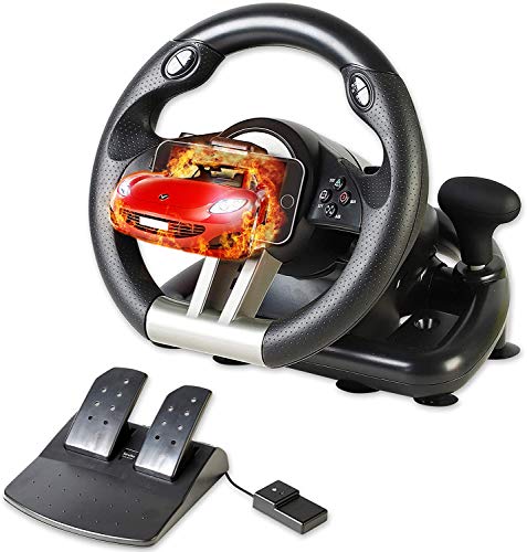 Serafim R1+ Volante de carreras - Volante para juegos con pedal sensible - Compatible con Xbox One, PS4, PS3, Switch, PC, iOS, Android - Volante Xbox One, Volante PS4, Volante PC Gaming