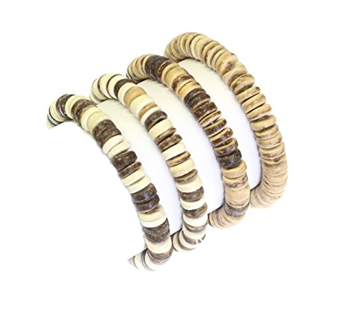 Set di 4 - coco perline di legno elastico braccialetti / braccialetti in stile surfista - massima dimensione del polso 17 cm - set di stile di un