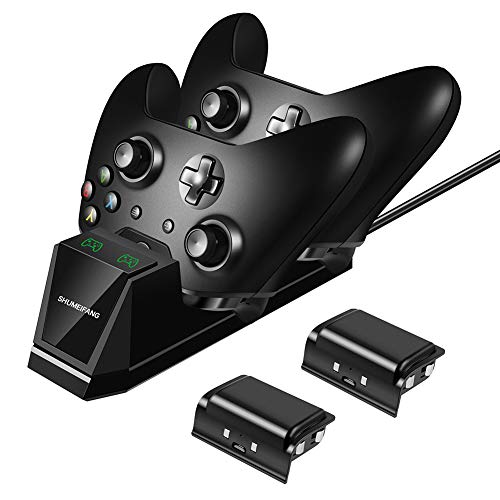 Shumeifang Estación de Carga rápida Xbox One, Doble Estación de Carga Cargador Rápida con 2 Recargable Baterías de 1200mAh, para Controladores Inalámbricos Xbox One/S/X (Estilo Nuevo) - Negro