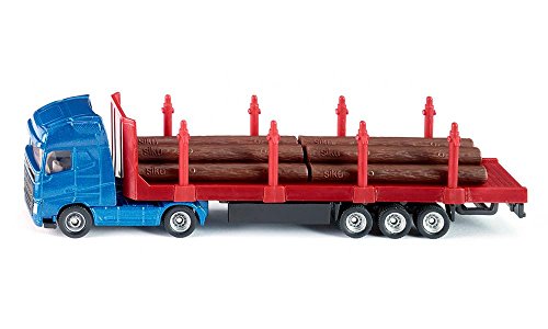 SIKU 1659, Transportador de troncos, 1:87, Metal/Plástico, Azul/Rojo, Incluye troncos