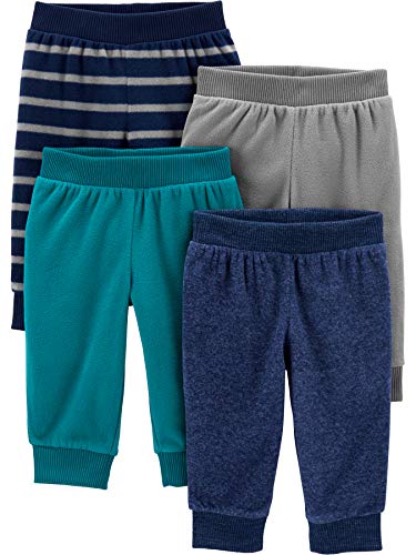 Simple Joys by Carter's 4-Pack Fleece Infant-and-Toddler-Pants, Azul Heather/Rayas, 18 Meses, Pack de 4
