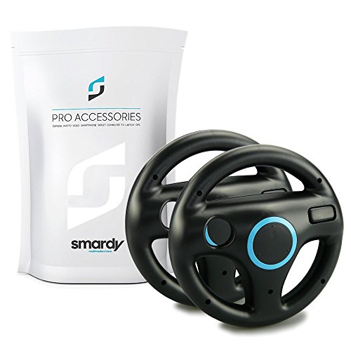 SMARDY 2X Carreras/Racing Volante Steering Wheel Negro para Nintendo Wii y Wii U Remote